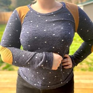 Adorable Elbow Patch Polka Dot Sweater